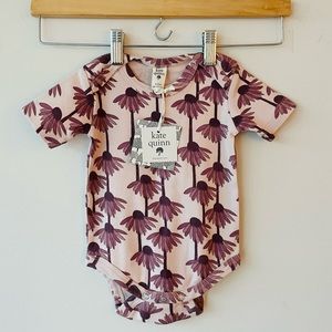 NWT Kate Quinn organic cotton short sleeve bodysuit pink echinacea flower onesie